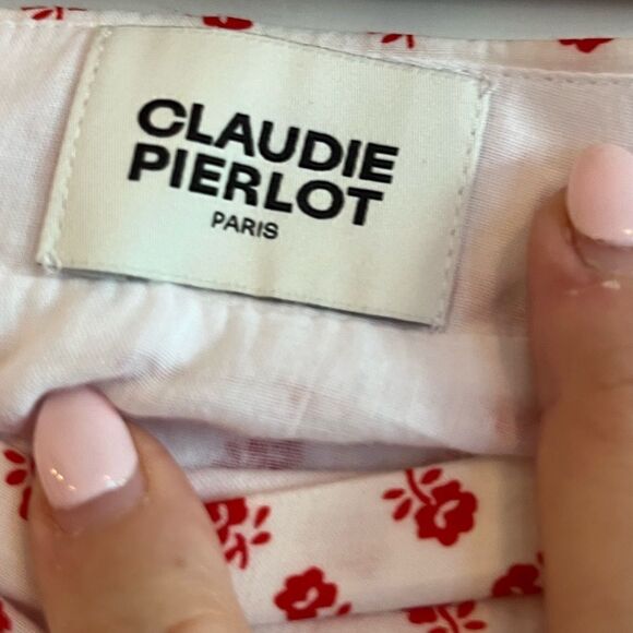 Claudie Pierlot mini ruffled cotton skirt white with red flowers - Picture 11 of 15